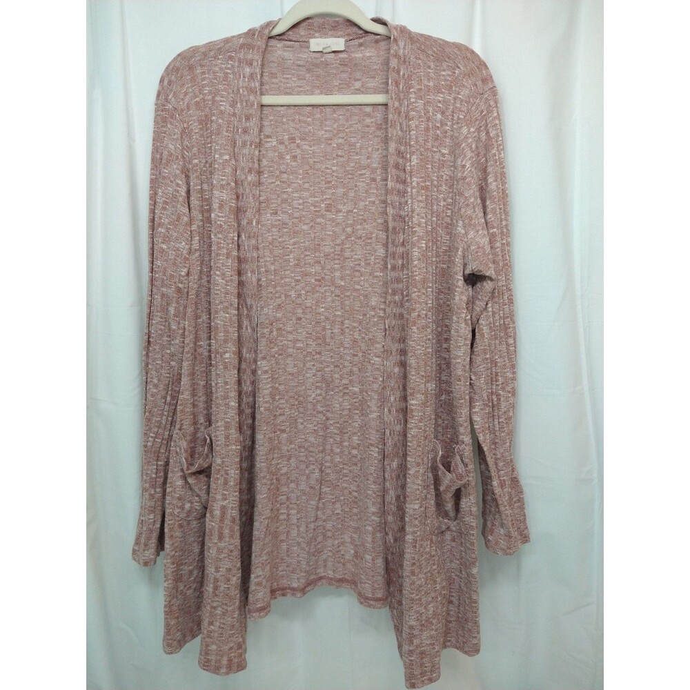 Urban Girl Cardigan Sweater 2X Open Front Chore Pockets Long Sleeves Pink Red